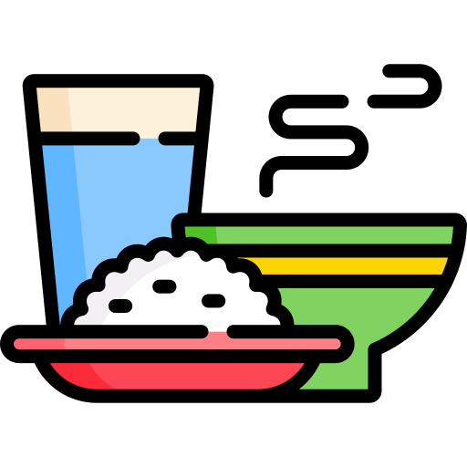Illustration of meal plate and bowl for hostel dining