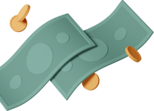 Flying money illustration for admission contact section